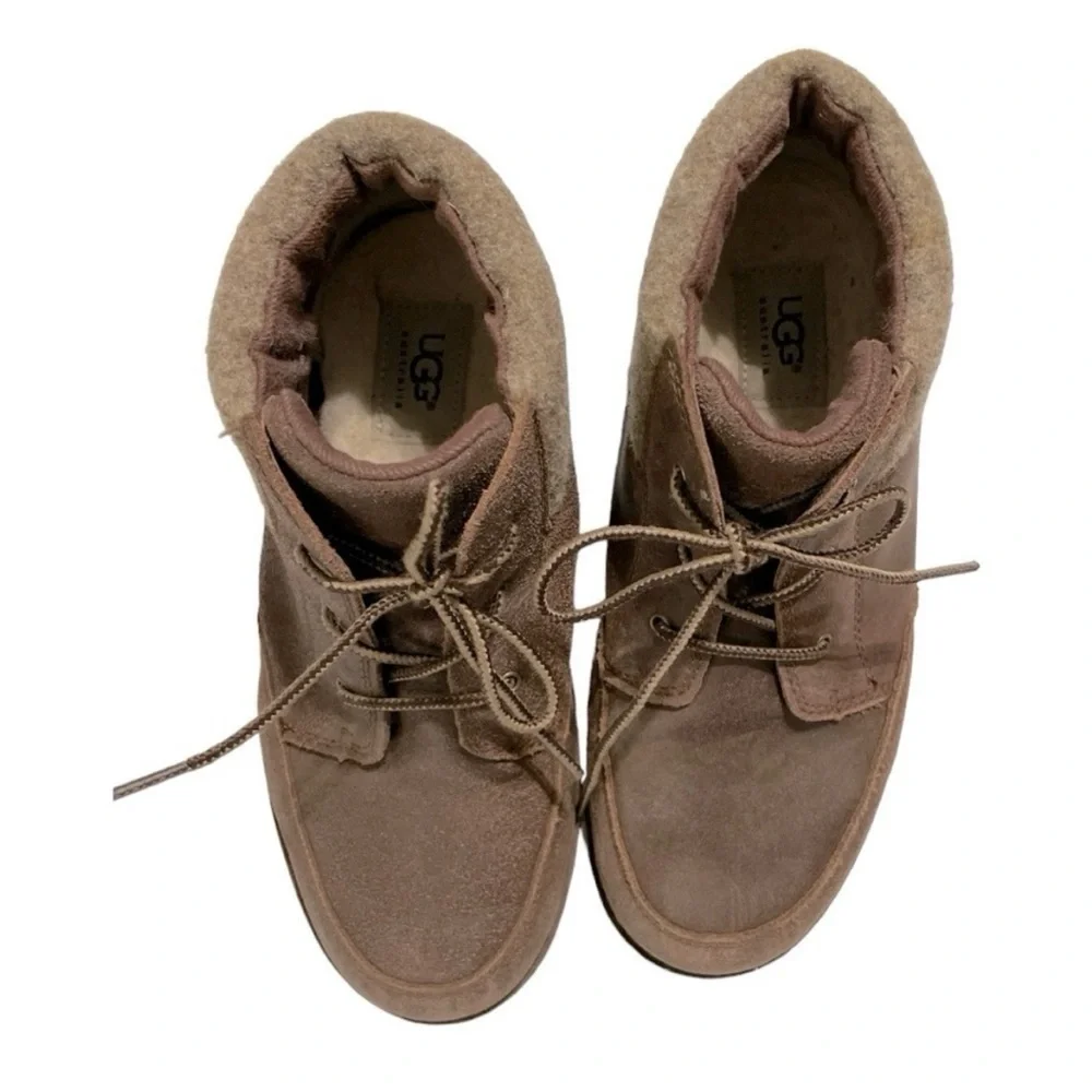 UGG Orin Wool Cuff Lace-Up Ankle Boots Brown Kids 5 Unisex Casual